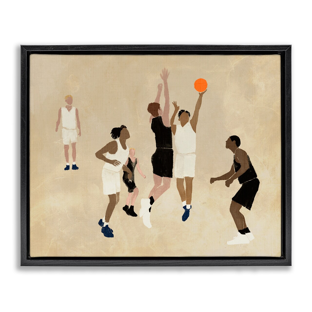 Stupell Industries Athletes Playing Basketball Framed Floater Canvas Wall Art Design by Daphne Polselli